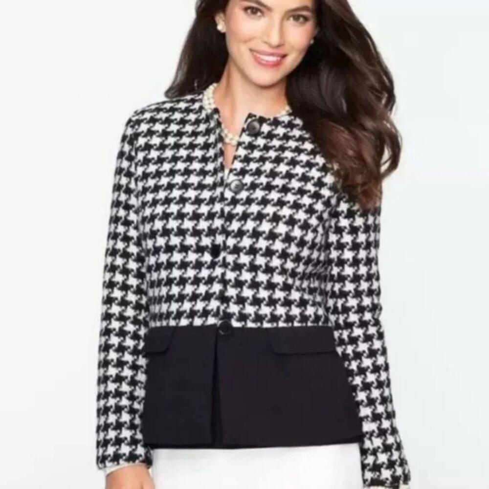 Talbots Small 6 Petite Houndstooth Wool Blend Blazer Jacket Business Academia